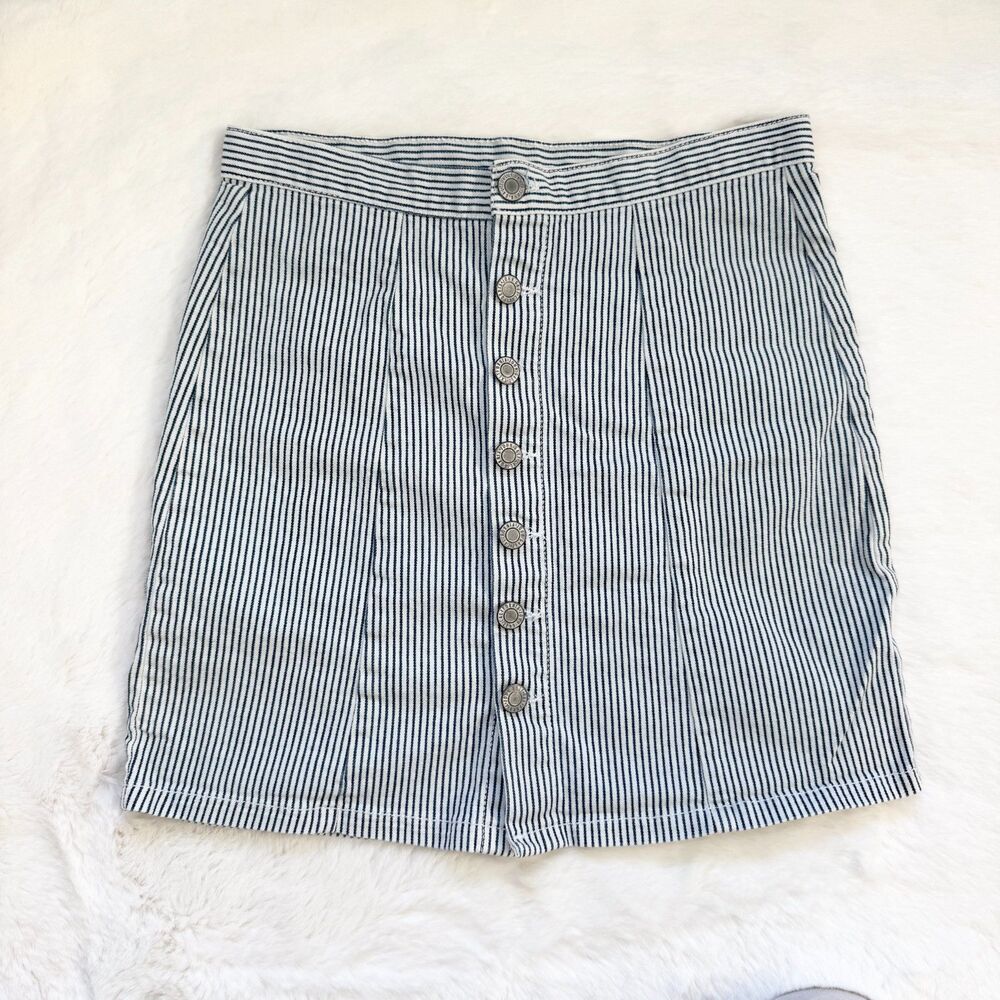 Brandy Melville Denim Pinstripe Button-up Mini Skirt - Navy White